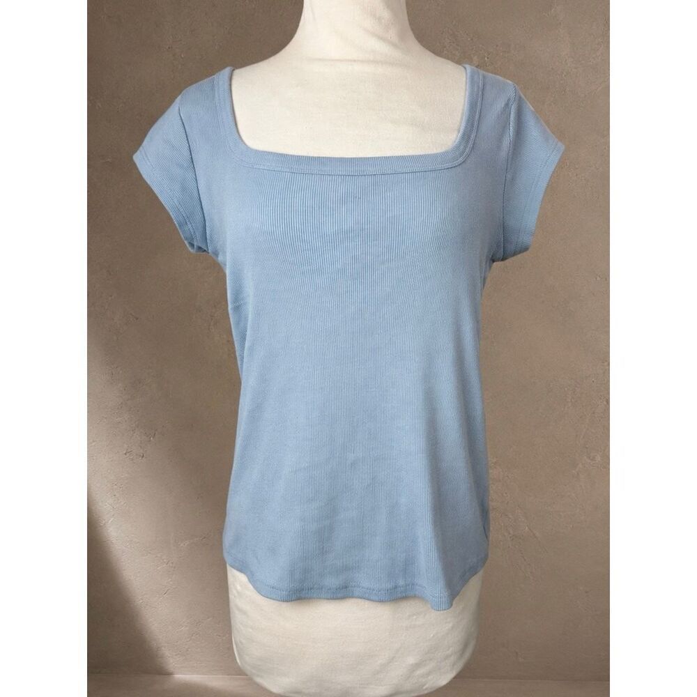 Topshop Periwinkle Ribbed Square Neck Cap Sleeve Top sz 12